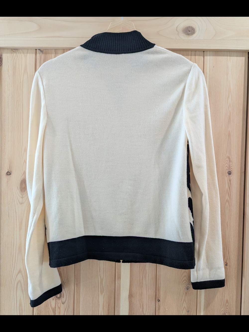 St. John 100% Wool Floral Knit Zip Cardigan Jacket Cream Black - Picture 6 of 9